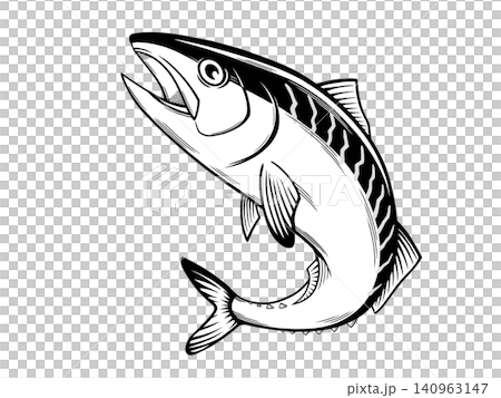一幅描繪鯖魚在海中游泳的插圖。 140963147
