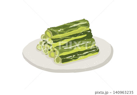 小皿に盛り付けられた野沢菜の漬物のベクターイラスト 140963235