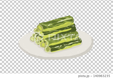 小皿に盛り付けられた野沢菜の漬物のベクターイラスト 140963235