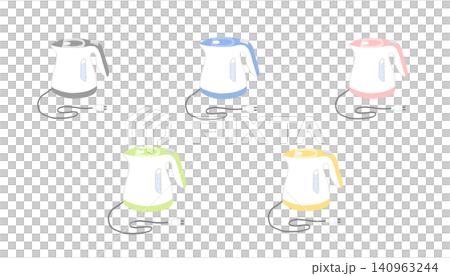 kettle4電気ケトルとコンセントプラグのカラーイラストセット 家電 6色カラーバリエーション 140963244