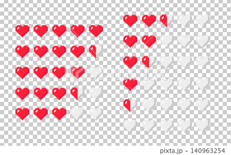 ドット絵 ハートのランク表セット ライフ、好感度、ピクセルアート、ゲーム ベクターイラスト ドット絵 ハートのランク表セット ライフ、好感度、ピクセルアート、ゲーム ベクターイラスト 140963254