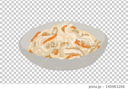 A vector illustration of simple dried daikon radish served on a Japanese-style plate; a Japanese side dish. A vector illustration of simple dried daikon radish served on a Japanese-style plate; a Japanese side dish. 140963266