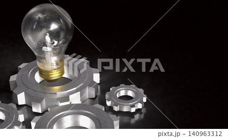 Innovative Light Bulb And Engineering Gear Concept 3d render. Innovative Light Bulb And Engineering Gear Concept 3d render. 140963312