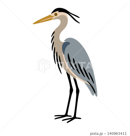 Grey heron vector illustration in modern flat style for wildlife and nature designs Grey heron vector illustration in modern flat style for wildlife and nature designs 140963411