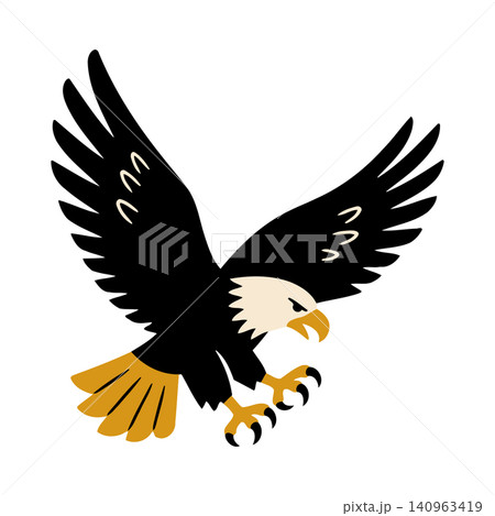 Bald eagle vector illustration in flight with outstretched wings and sharp talons 140963419