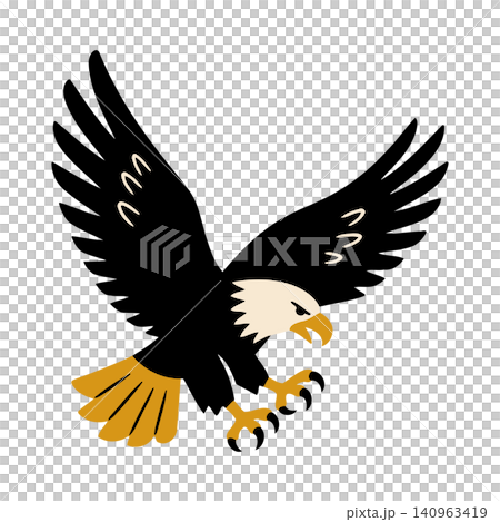 Bald eagle vector illustration in flight with outstretched wings and sharp talons 140963419