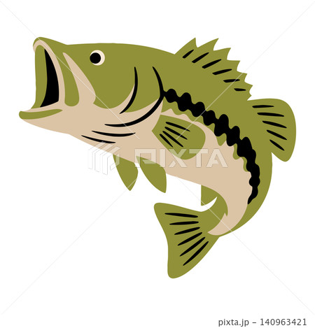 Large mouth bass fish in cartoon vector style for fishing logo and aquatic branding 140963421