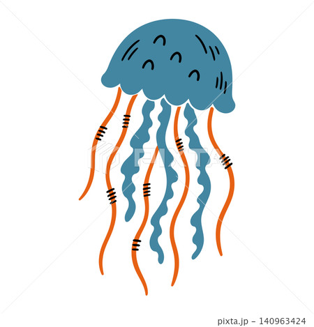 Jellyfish cartoon illustration in doodle style for kids educational materials Jellyfish cartoon illustration in doodle style for kids educational materials 140963424