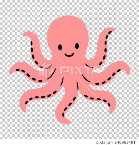 Smiling octopus cartoon character in flat vector style for kids illustration and sticker 140963491