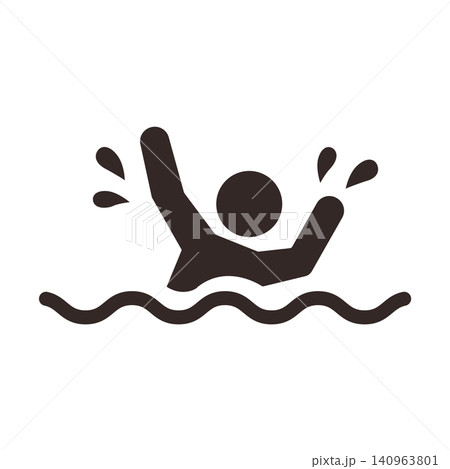 溺れる人物のピクトグラム　水難事故・溺水・救助・危険アイコン 140963801