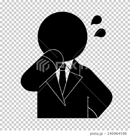 汗をかくシンプルなビジネスマンの上半身ピクトグラム(焦る・困る・緊張) 汗をかくシンプルなビジネスマンの上半身ピクトグラム(焦る・困る・緊張) 140964596