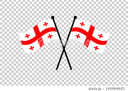 Two crossed Georgian flags with red crosses representing national pride, unity and patriotism, minimalist flat design ideal for cultural and travel projects Two crossed Georgian flags with red crosses representing national pride, unity and patriotism, minimalist flat design ideal for cultural and travel projects 140964683