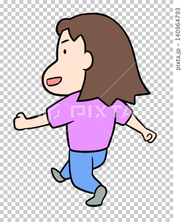 スタスタと軽快に歩く女性の姿を後ろからの視点で描いたコミカルなイラスト スタスタと軽快に歩く女性の姿を後ろからの視点で描いたコミカルなイラスト 140964793