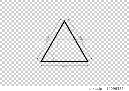 Equilateral triangle diagram showing a 60 degree interior angle, labeled side measurements and dimension arrows ideal for geometry, math education, technical design and schematic layouts 140965834