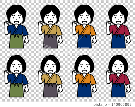 [Different hairstyle] Icon of a woman in a samue (traditional Japanese work clothes) and apron saying "I'll do my best." 140965895