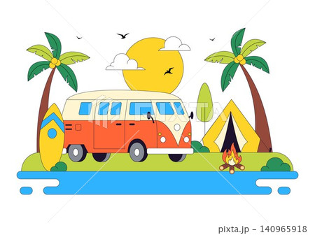 Camping Car Vector Illustration Featuring Campervan, Outdoor Adventure, Road Trip, RV Camping, Mountain Landscape, Nature Travel, and Summer Vacation Camping Car Vector Illustration Featuring Campervan, Outdoor Adventure, Road Trip, RV Camping, Mountain Landscape, Nature Travel, and Summer Vacation 140965918