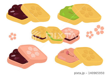 桜の型押し角最中のイラスト詰め合わせセット(小豆餡、ずんだ餡、桜餡) 桜の型押し角最中のイラスト詰め合わせセット(小豆餡、ずんだ餡、桜餡) 140965950