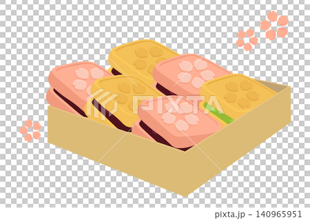 桜の型押し角最中の詰め合わせ箱入りイラスト 桜の型押し角最中の詰め合わせ箱入りイラスト 140965951