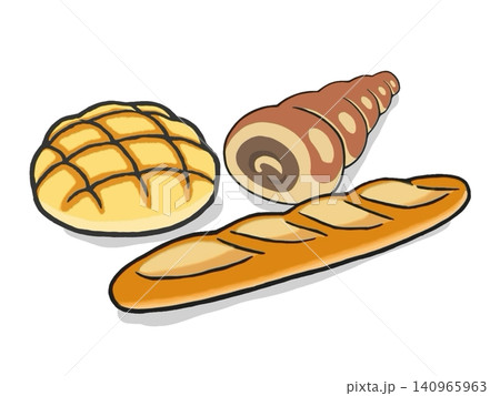 フランスパンとメロンパンとチョココロネ フランスパンとメロンパンとチョココロネ 140965963