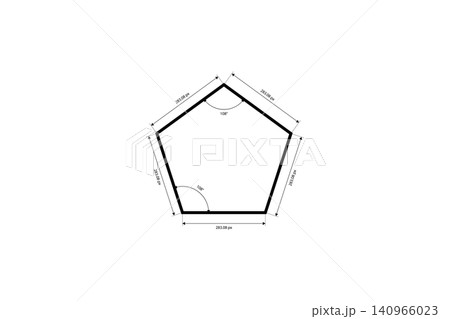 Pentagon diagram showing dimensions, edge lengths and a marked 108 degree interior angle a minimal technical illustration for geometry, engineering, architecture and educational use Pentagon diagram showing dimensions, edge lengths and a marked 108 degree interior angle a minimal technical illustration for geometry, engineering, architecture and educational use 140966023