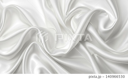 White silk fabric background with soft folds and waves. Luxury satin texture for elegant design and cosmetics White silk fabric background with soft folds and waves. Luxury satin texture for elegant design and cosmetics 140966530