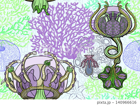 Colorful seamless marine pattern with corals Colorful seamless marine pattern with corals 140966616