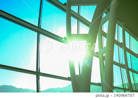 Interior of modern architecture, modern city building. Windows of building, interior design. Details of modern architecture. Building abstract. Building background. Interior of modern architecture, modern city building. Windows of building, interior design. Details of modern architecture. Building abstract. Building background. 140966707