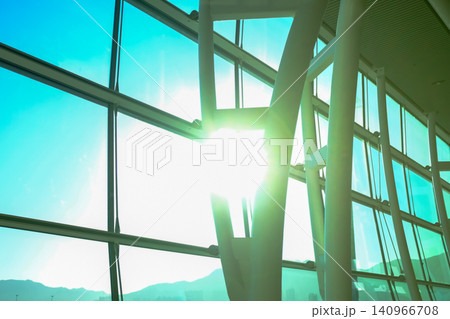 Interior of modern architecture, modern city building. Windows of building, interior design. Details of modern architecture. Building abstract. Building background. Interior of modern architecture, modern city building. Windows of building, interior design. Details of modern architecture. Building abstract. Building background. 140966708