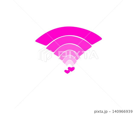 Pink wifi signal icon with small hearts on white background for love connection concept Pink wifi signal icon with small hearts on white background for love connection concept 140966939
