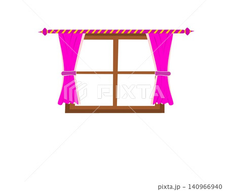 Wooden window frame with pink curtains vector illustration on white background Wooden window frame with pink curtains vector illustration on white background 140966940