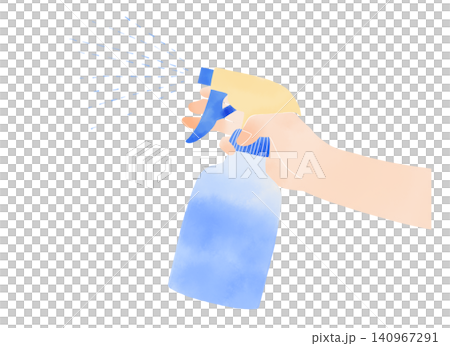 Watercolor-style illustration of a hand using a spray bottle. Watercolor-style illustration of a hand using a spray bottle. 140967291