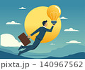 Businessman Flying with Bright Idea Lightbulb 140967562