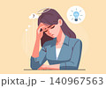 Stressed Woman Touching Her Head Illustration 140967563