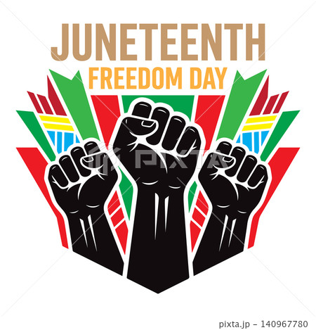 Juneteenth freedom day typography with raised fists power silhouettes vector emblem Juneteenth freedom day typography with raised fists power silhouettes vector emblem 140967780