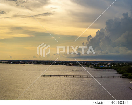 Rainstorm over Charlotte Harbor in Florida. Heavy precipitation with moving and changing stormy cloudscape. Rainstorm over Charlotte Harbor in Florida. Heavy precipitation with moving and changing stormy cloudscape. 140968336