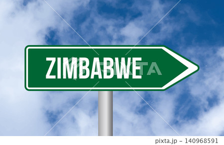 Zimbabwe road sign on cloudy sky background 140968591