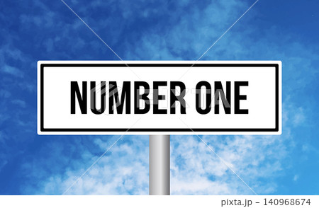 Number one road sign on sky background Number one road sign on sky background 140968674