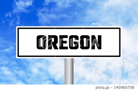 Oregon road sign on sky background 140968786