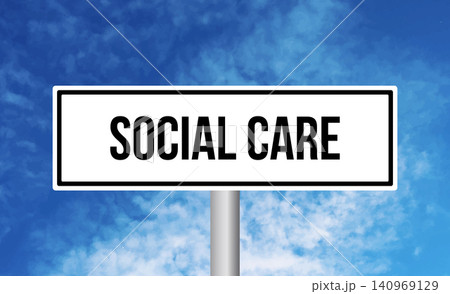 Social care road sign on blue sky background 140969129