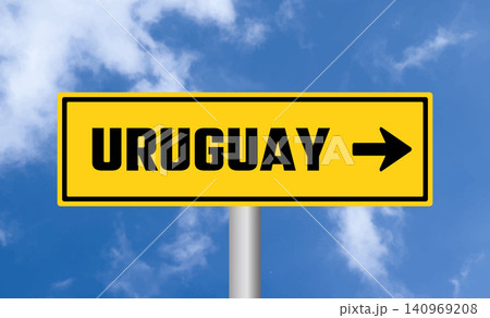 Uruguay road sign on blue sky background Uruguay road sign on blue sky background 140969208