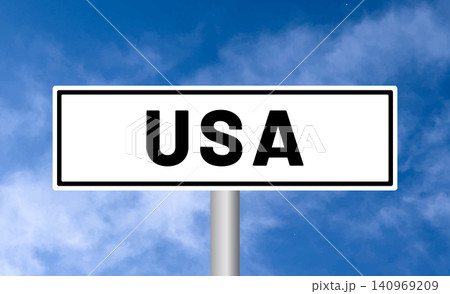 Usa road sign on sky background 140969209