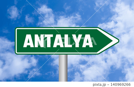 Antalya road sign on cloudy sky background Antalya road sign on cloudy sky background 140969266