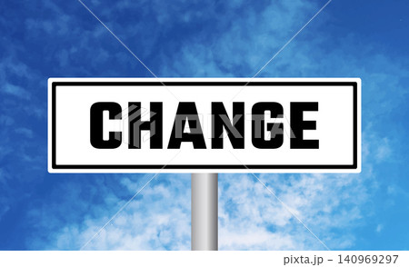 Change road sign on blue sky background Change road sign on blue sky background 140969297