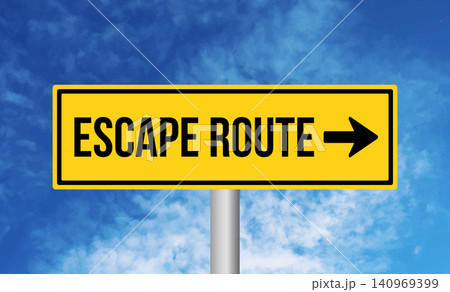 Escape route road sign on sky background Escape route road sign on sky background 140969399