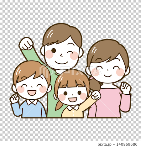 ガッツポーズをする4人家族 140969680