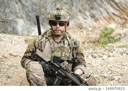 Military special forces soldier team in combat operation, tactical military portrait in action Military special forces soldier team in combat operation, tactical military portrait in action 140970823