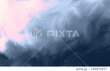 Abstract Painterly Stormy Sky Background with Blue and Pink Dramatic Cloud Texture 140970857