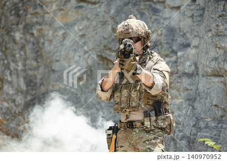 Military special forces soldier team in combat operation, tactical military portrait in action 140970952