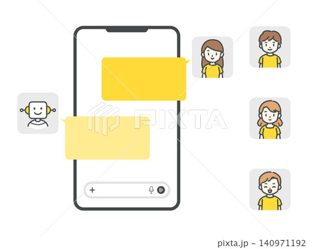 スマホでAIチャットと会話する人物のイラスト スマホでAIチャットと会話する人物のイラスト 140971192