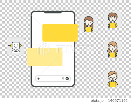 スマホでAIチャットと会話する人物のイラスト スマホでAIチャットと会話する人物のイラスト 140971192